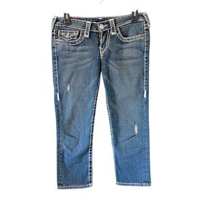 True Religion Women’s Lily Super T Cropped Distressed Jeans Size 27